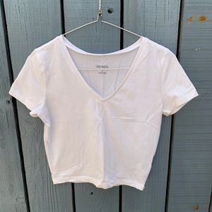 Wild Fable White Deep V Neck White Blank Crop Top Women's Shirt Size Small